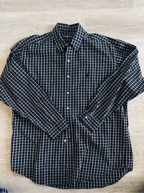 Ralph Lauren Black Button-Down Shirt with White Windowpane Check